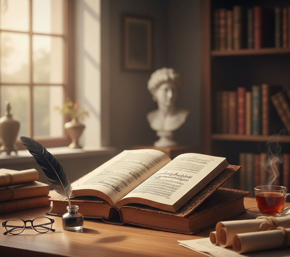 Kütüphanede edebi eserler